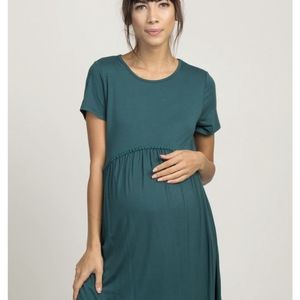 PinkBlush Teal Solid Crochet Trim Maternity Shift Dress